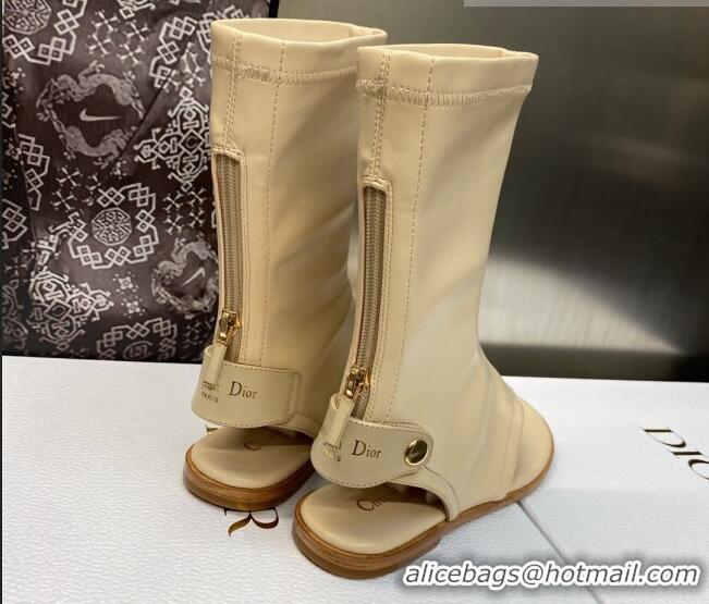 Unique Style Dior Spirit Open Toe Flat Thong Boots in Beige Stretch Leather 605081