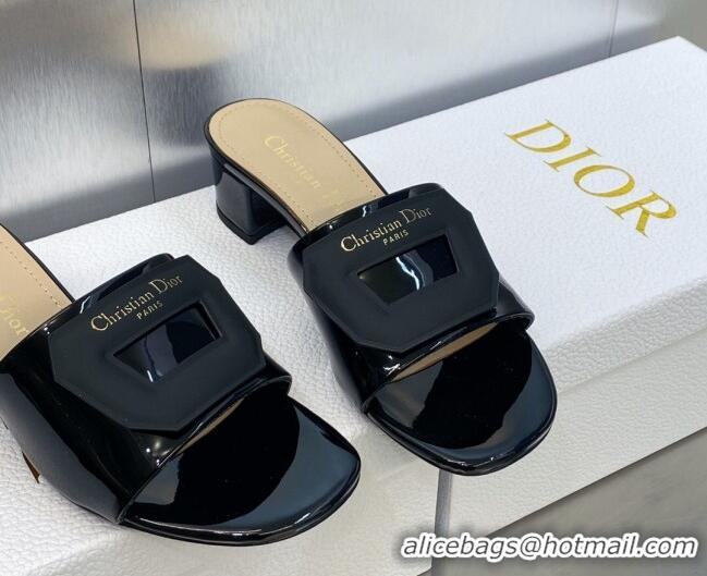 Best Price Dior Day Heel Slide Sandals 4.5cm in Black Patent Calfskin 605082