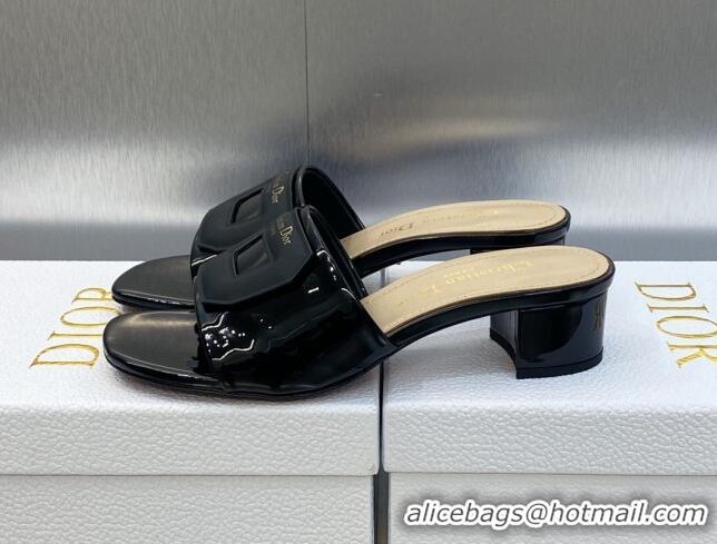 Best Price Dior Day Heel Slide Sandals 4.5cm in Black Patent Calfskin 605082