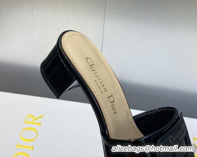 Best Price Dior Day Heel Slide Sandals 4.5cm in Black Patent Calfskin 605082