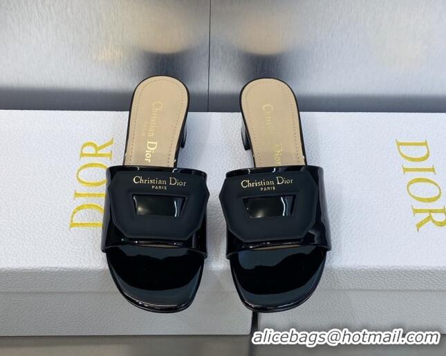 Best Price Dior Day Heel Slide Sandals 4.5cm in Black Patent Calfskin 605082