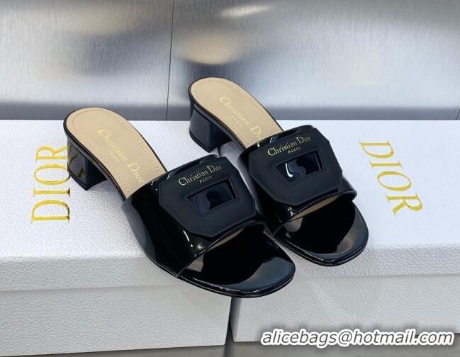 Best Price Dior Day Heel Slide Sandals 4.5cm in Black Patent Calfskin 605082