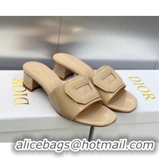 Perfect Dior Day Heel Slide Sandals 4.5cm in Nude Patent Calfskin 605083