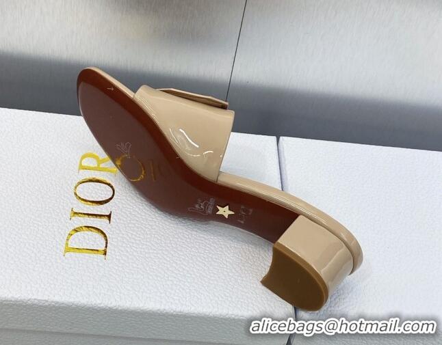 Perfect Dior Day Heel Slide Sandals 4.5cm in Nude Patent Calfskin 605083