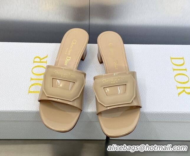 Perfect Dior Day Heel Slide Sandals 4.5cm in Nude Patent Calfskin 605083