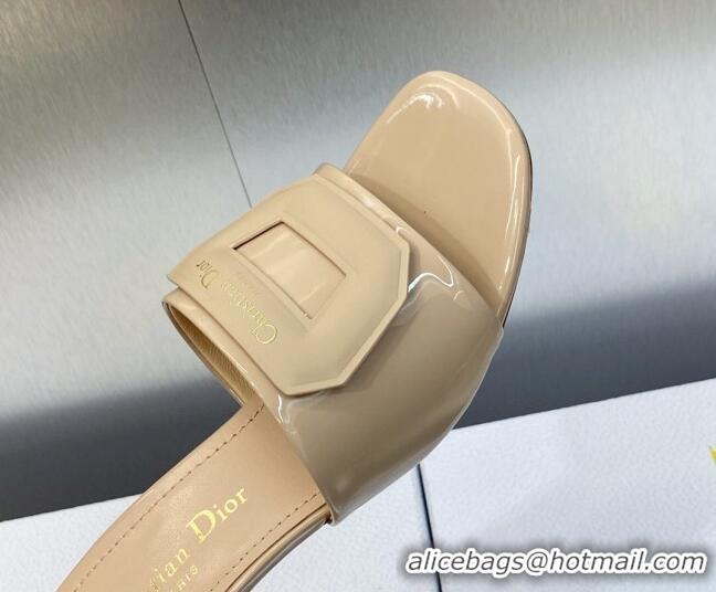 Perfect Dior Day Heel Slide Sandals 4.5cm in Nude Patent Calfskin 605083