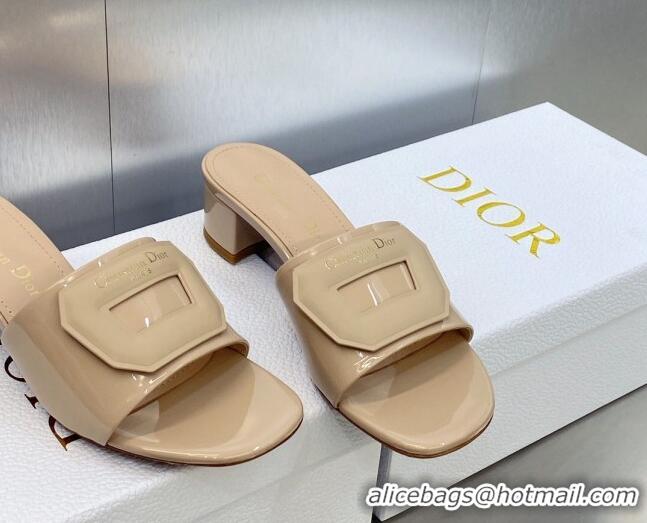 Perfect Dior Day Heel Slide Sandals 4.5cm in Nude Patent Calfskin 605083