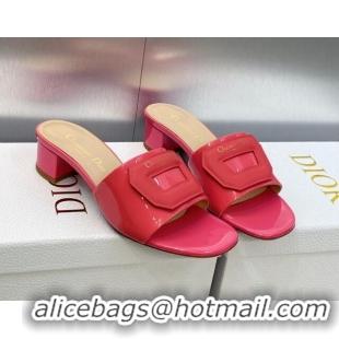 Good Quality Dior Day Heel Slide Sandals 4.5cm in Dark Pink Patent Calfskin 605084