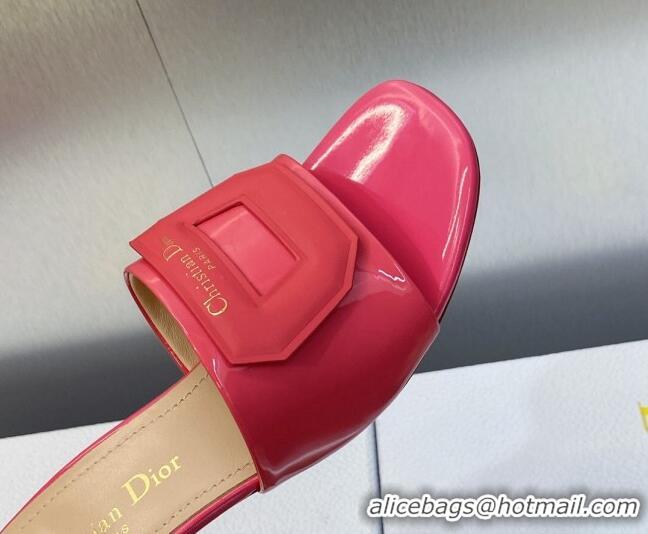 Good Quality Dior Day Heel Slide Sandals 4.5cm in Dark Pink Patent Calfskin 605084