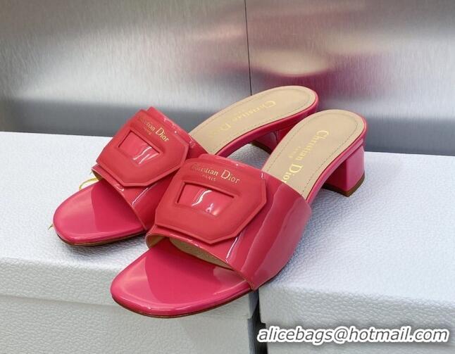 Good Quality Dior Day Heel Slide Sandals 4.5cm in Dark Pink Patent Calfskin 605084