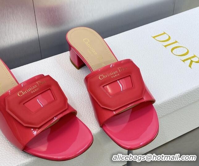 Good Quality Dior Day Heel Slide Sandals 4.5cm in Dark Pink Patent Calfskin 605084