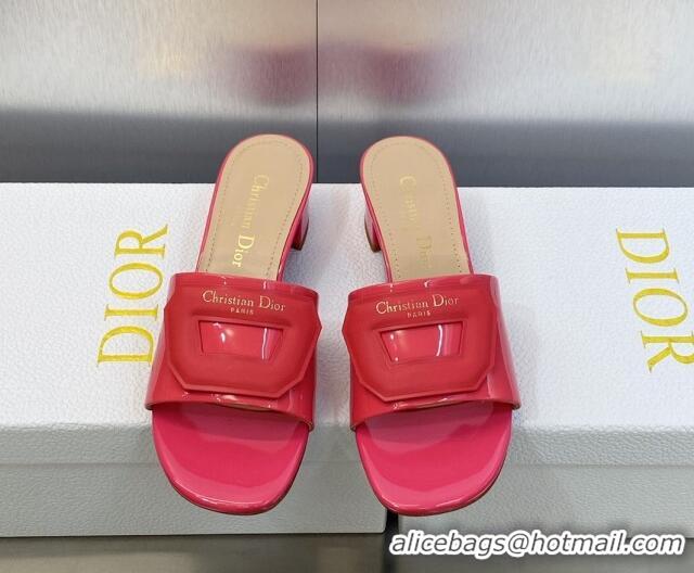 Good Quality Dior Day Heel Slide Sandals 4.5cm in Dark Pink Patent Calfskin 605084