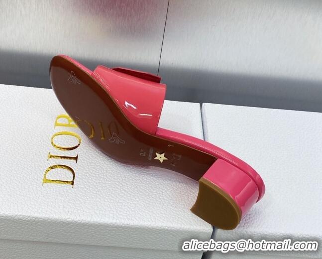 Good Quality Dior Day Heel Slide Sandals 4.5cm in Dark Pink Patent Calfskin 605084