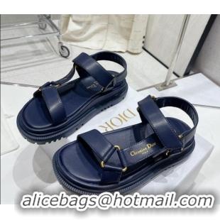 Hot Style Dior D-Wave Strap Sandals in Navy Blue Lambskin 606003