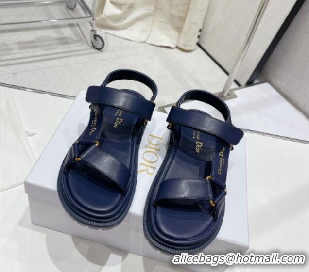 Hot Style Dior D-Wave Strap Sandals in Navy Blue Lambskin 606003