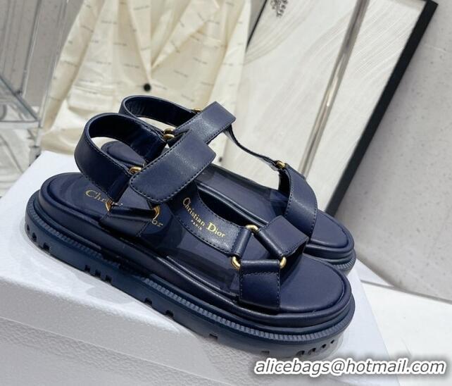 Hot Style Dior D-Wave Strap Sandals in Navy Blue Lambskin 606003