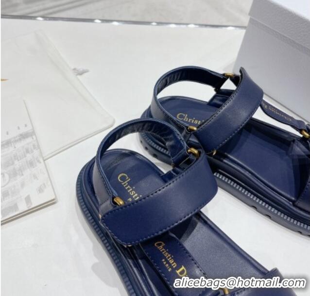 Hot Style Dior D-Wave Strap Sandals in Navy Blue Lambskin 606003