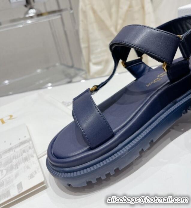 Hot Style Dior D-Wave Strap Sandals in Navy Blue Lambskin 606003