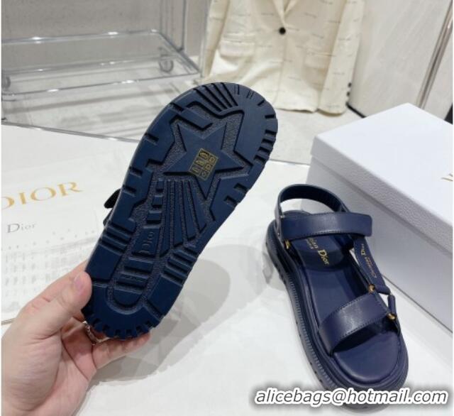 Hot Style Dior D-Wave Strap Sandals in Navy Blue Lambskin 606003