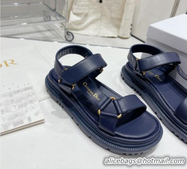 Hot Style Dior D-Wave Strap Sandals in Navy Blue Lambskin 606003