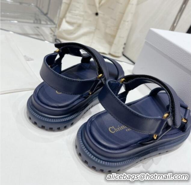 Hot Style Dior D-Wave Strap Sandals in Navy Blue Lambskin 606003