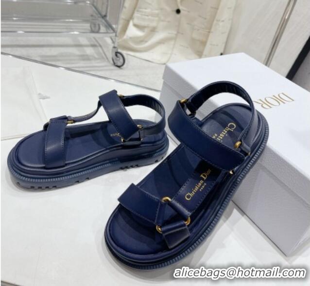 Hot Style Dior D-Wave Strap Sandals in Navy Blue Lambskin 606003