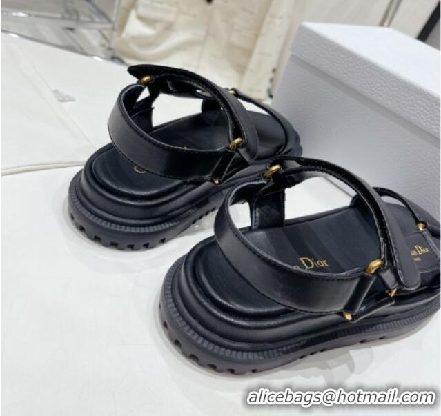 Good Product Dior D-Wave Strap Sandals in Black Lambskin 606004