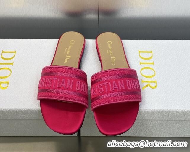 Luxury Dior Dway Flat Slide Sandals in Rani Pink Embroidered Satin and Cotton 606023