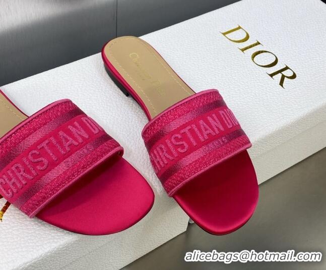 Luxury Dior Dway Flat Slide Sandals in Rani Pink Embroidered Satin and Cotton 606023