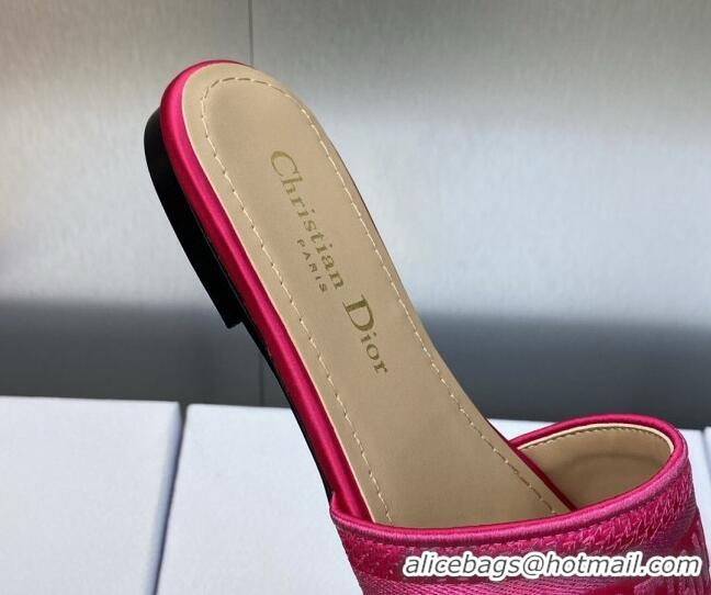 Luxury Dior Dway Flat Slide Sandals in Rani Pink Embroidered Satin and Cotton 606023