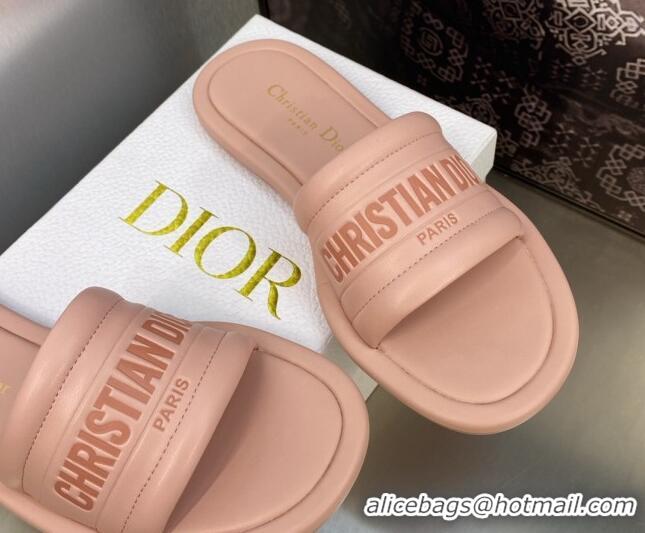 Duplicate Dior Every-D Flat Slide Sandals in Pink Embossed Lambskin 606029