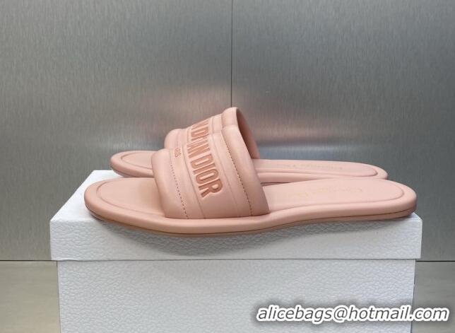 Duplicate Dior Every-D Flat Slide Sandals in Pink Embossed Lambskin 606029