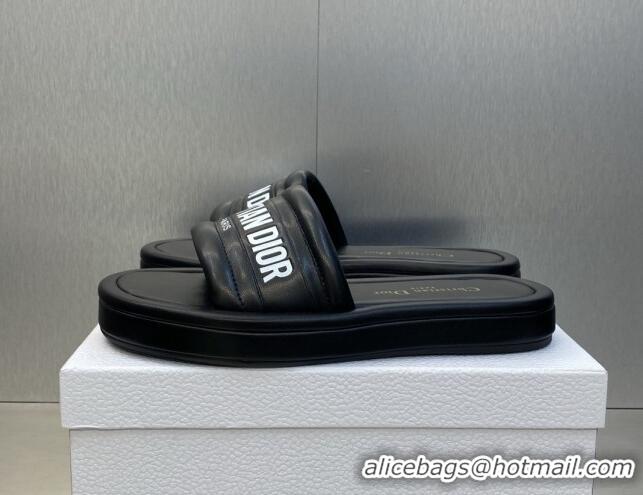 Trendy Design Dior Every-D Platform Slide Sandals 3cm in Black Embossed Lambskin 606025