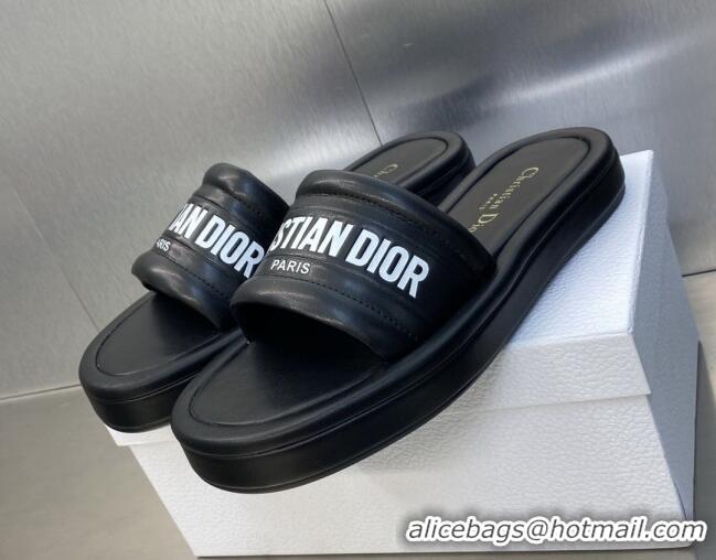 Trendy Design Dior Every-D Platform Slide Sandals 3cm in Black Embossed Lambskin 606025