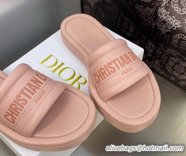 Top Design Dior Every-D Platform Slide Sandals 3cm in Pink Embossed Lambskin 606028