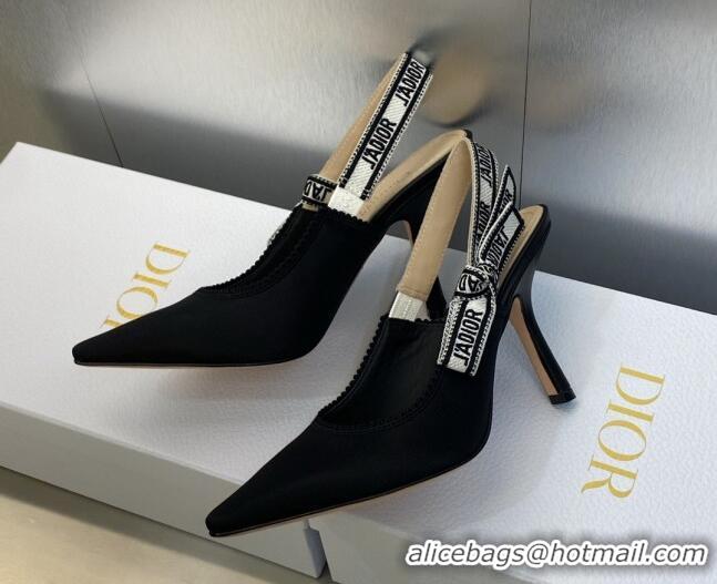 Cheap Price Dior J'Adior Slingback Pumps 9.5cm in Black Embroidered Satin and Cotton 606032