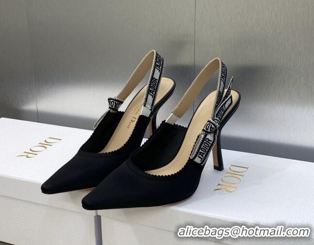 Cheap Price Dior J'Adior Slingback Pumps 9.5cm in Black Embroidered Satin and Cotton 606032