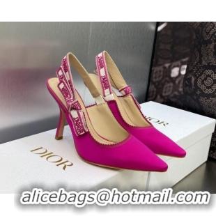 Unique Style Dior J'Adior Slingback Pumps 9.5cm in Rani Pink Embroidered Satin and Cotton 606035