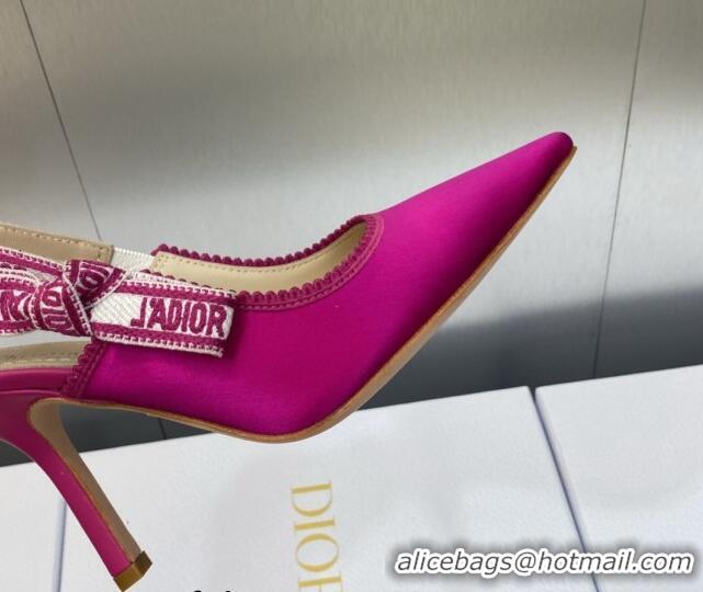 Unique Style Dior J'Adior Slingback Pumps 9.5cm in Rani Pink Embroidered Satin and Cotton 606035