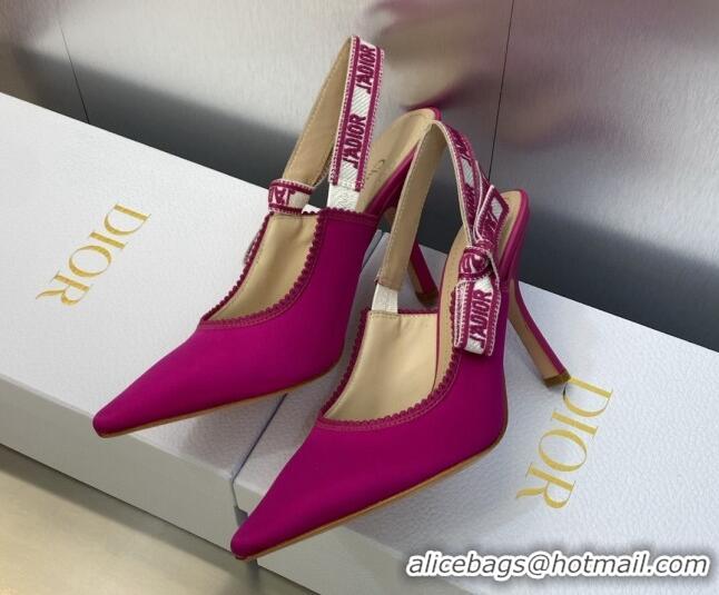 Unique Style Dior J'Adior Slingback Pumps 9.5cm in Rani Pink Embroidered Satin and Cotton 606035