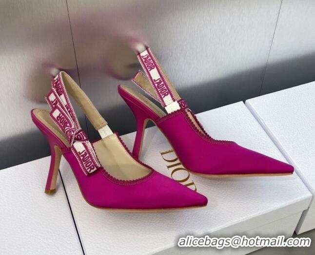 Unique Style Dior J'Adior Slingback Pumps 9.5cm in Rani Pink Embroidered Satin and Cotton 606035