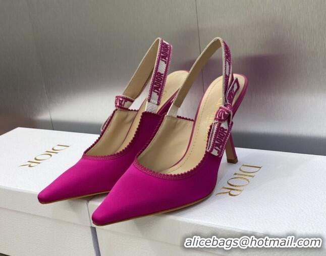 Unique Style Dior J'Adior Slingback Pumps 9.5cm in Rani Pink Embroidered Satin and Cotton 606035