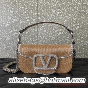 Most Popular VALENTINO MINI LOCO imitation crystal shoulder bag WB0K53SL Apricot