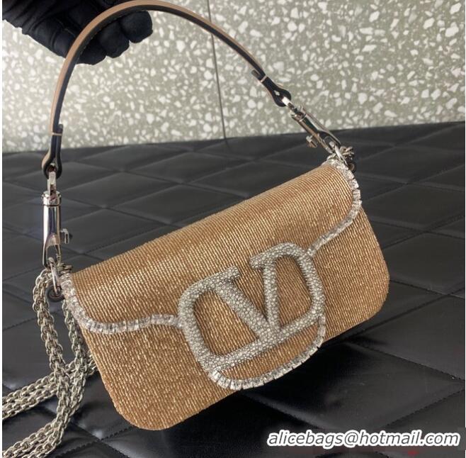 Most Popular VALENTINO MINI LOCO imitation crystal shoulder bag WB0K53SL Apricot