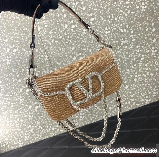 Most Popular VALENTINO MINI LOCO imitation crystal shoulder bag WB0K53SL Apricot