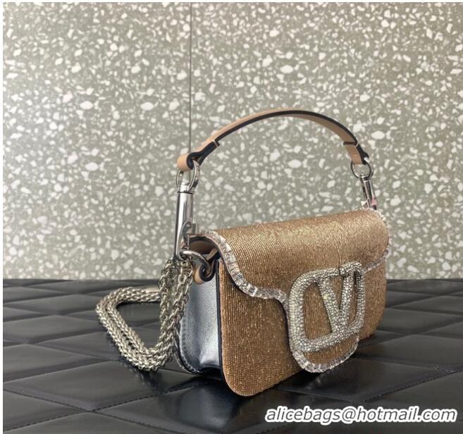 Most Popular VALENTINO MINI LOCO imitation crystal shoulder bag WB0K53SL Apricot