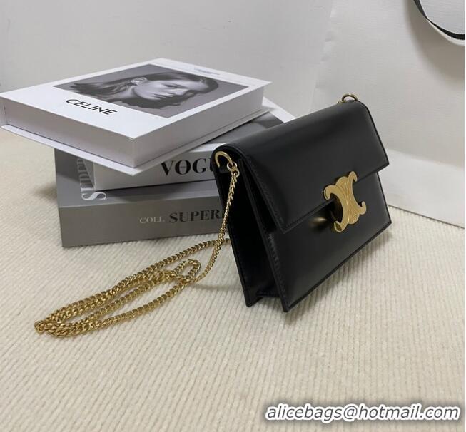 Famous Brand Celine CLUTCH WITH CHAIN IN TRIOMPHE LAMBSKIN 107732 Black