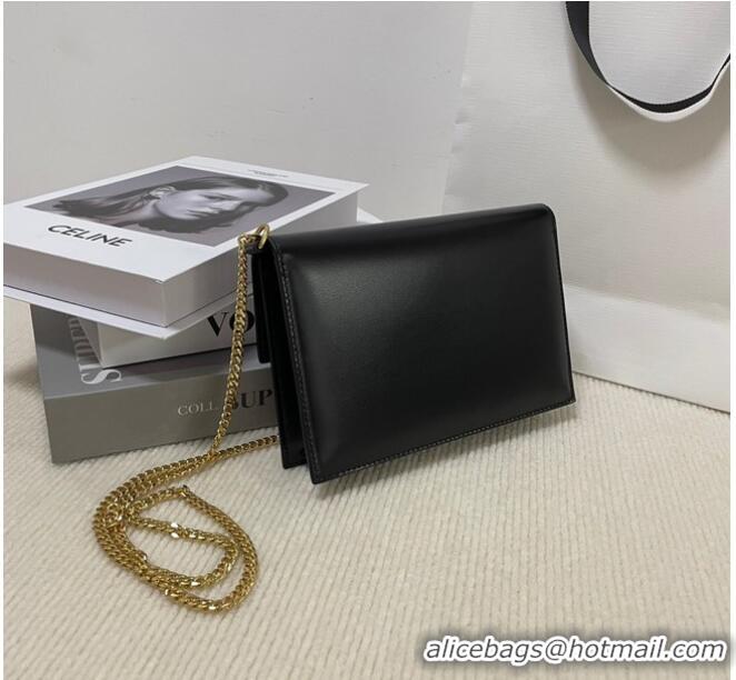 Famous Brand Celine CLUTCH WITH CHAIN IN TRIOMPHE LAMBSKIN 107732 Black