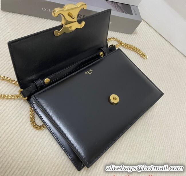 Famous Brand Celine CLUTCH WITH CHAIN IN TRIOMPHE LAMBSKIN 107732 Black