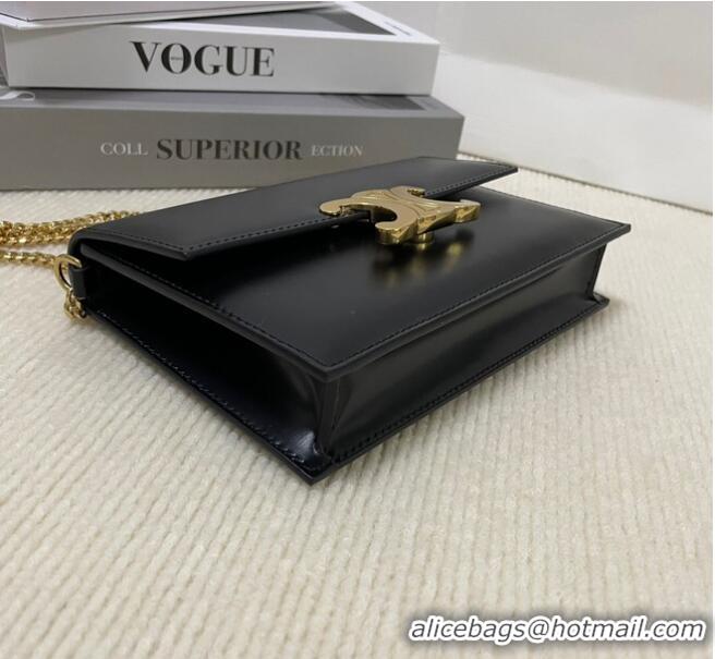 Famous Brand Celine CLUTCH WITH CHAIN IN TRIOMPHE LAMBSKIN 107732 Black